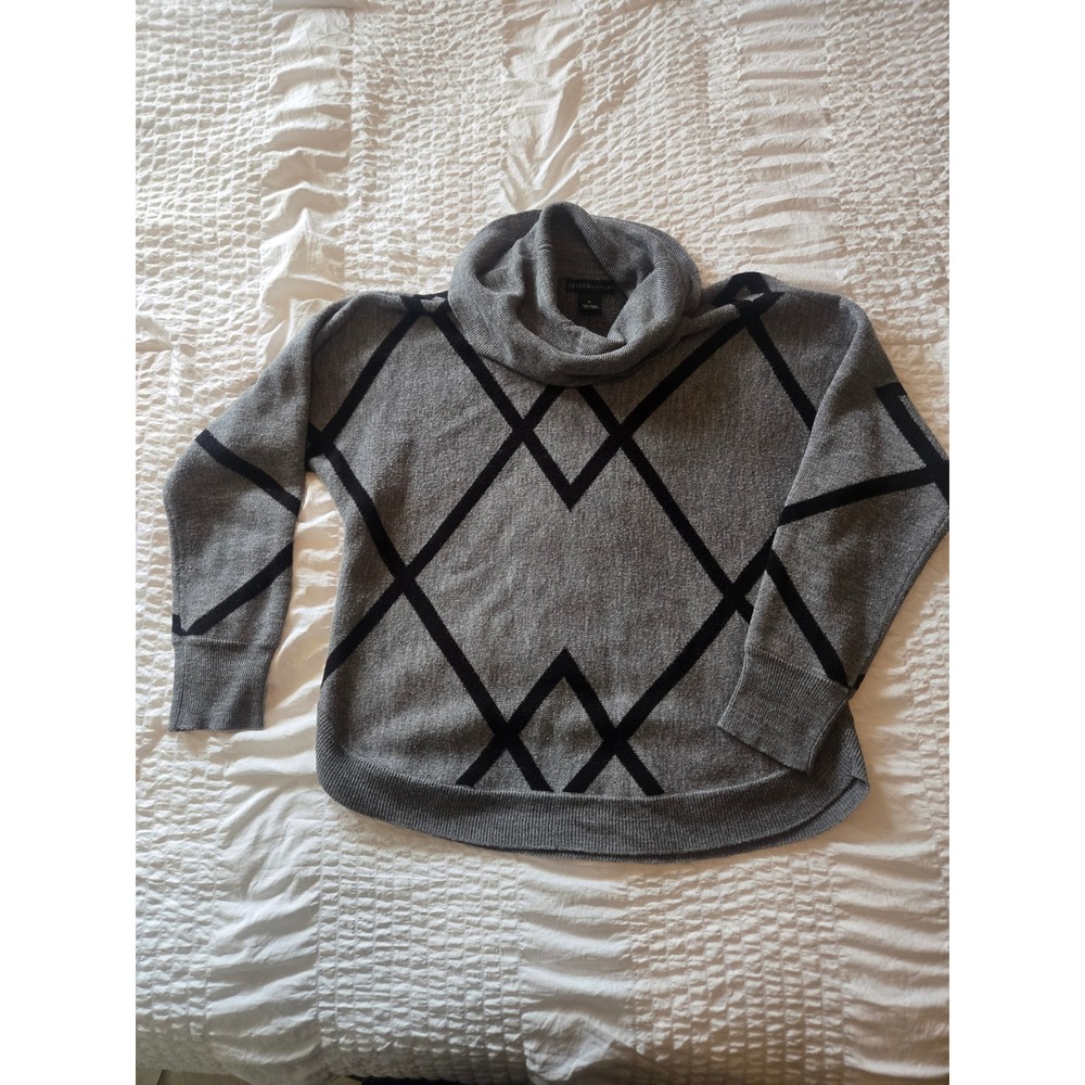 Design History Womens Gray Black Geometric Cowl Neck Sweater Size M Pullover